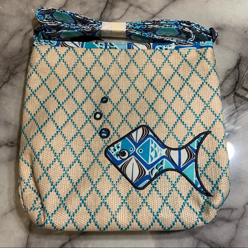 Vera Bradley “Go Fish Blue” Straw Beach Crossbody